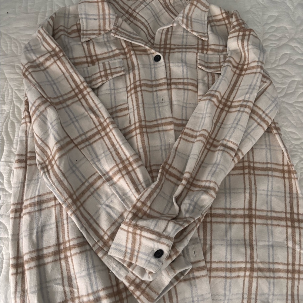 Amazon Women's Plaid Cardigan - Cream and Brown